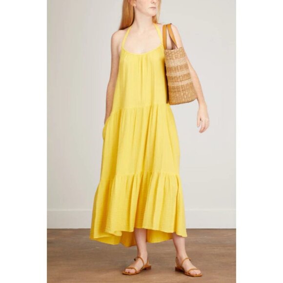 Xirena Lemon Yellow Reagen Cotton Gauze Halter Backless Long Midi Dress XS - Picture 16 of 16